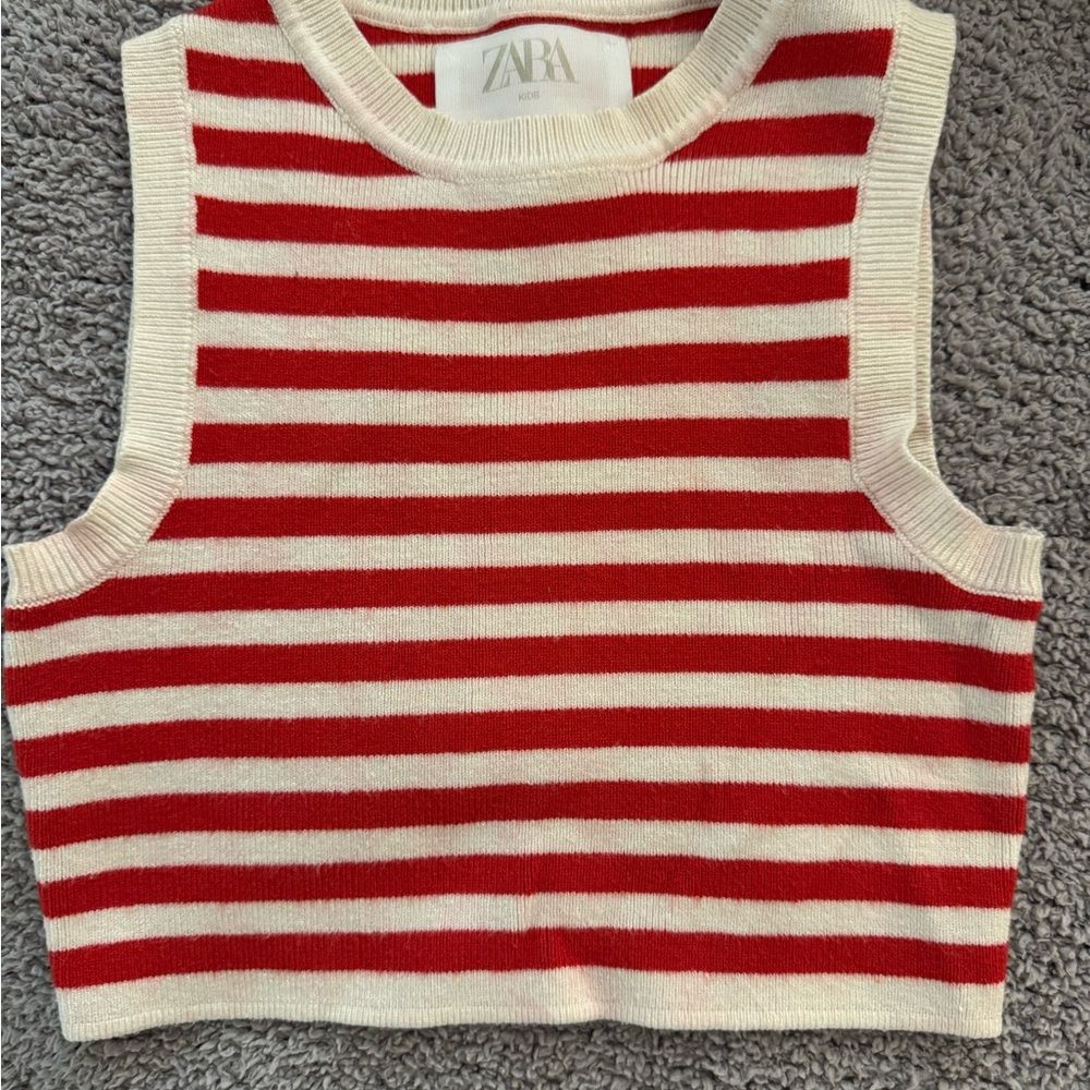 Zara girls Bold Red and Cream Striped Top